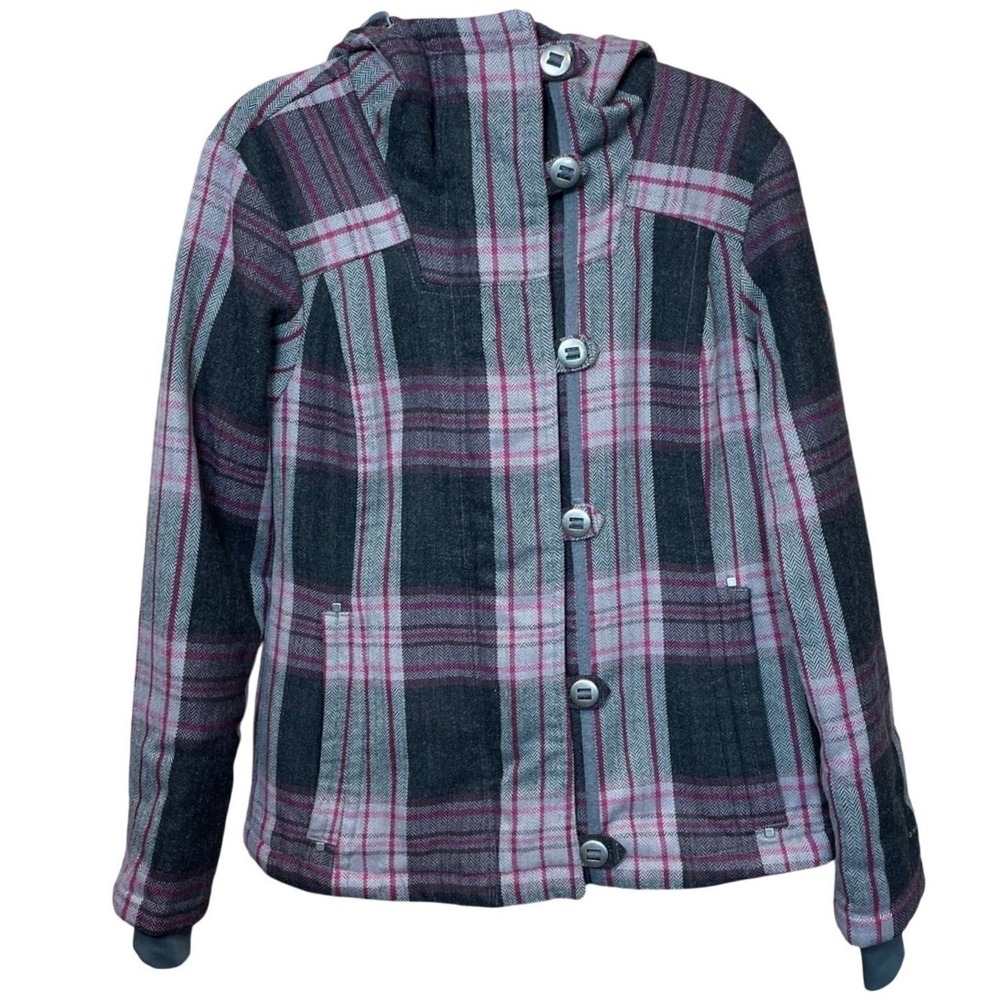 Columbia Grey Pink Plaid Herringbone Insulated Hooded Jacket Womens Size S